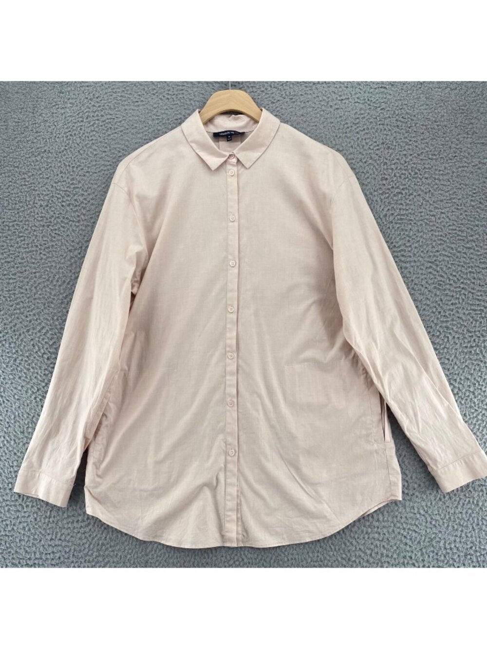 Lafayette 148 New York Shirt Womens Medium Ivory Button Up Collared Long Sleeve